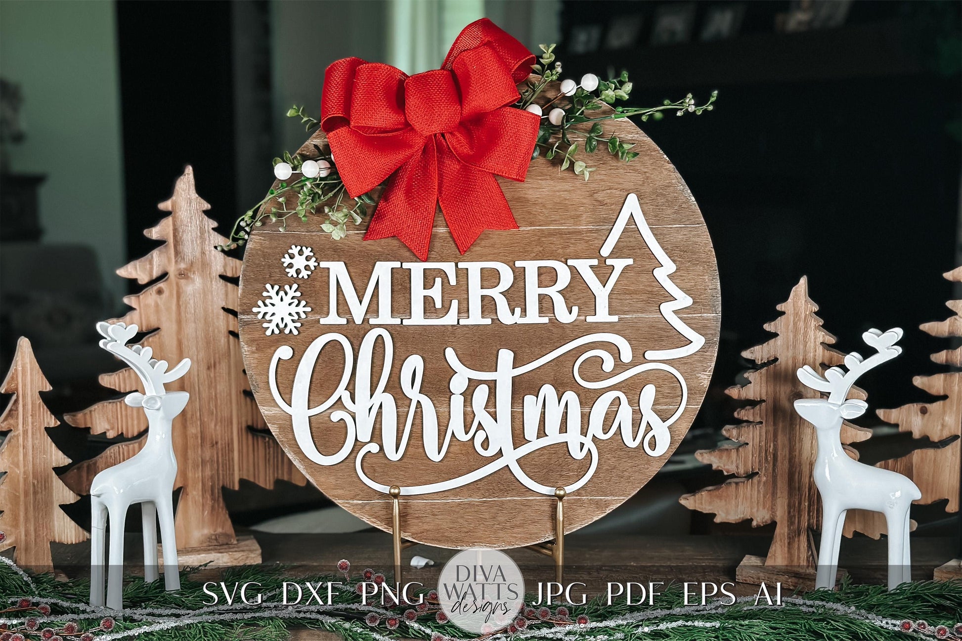 Merry Christmas Door Hanger SVG - Rustic Holiday Decor Laser Cut File - Festive Sign SVG for Laser Cutting