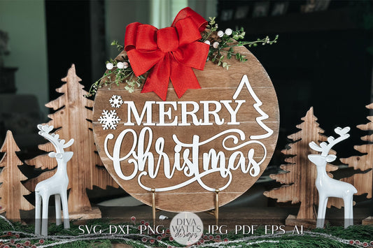 Merry Christmas Door Hanger SVG - Rustic Holiday Decor Laser Cut File - Festive Sign SVG for Laser Cutting