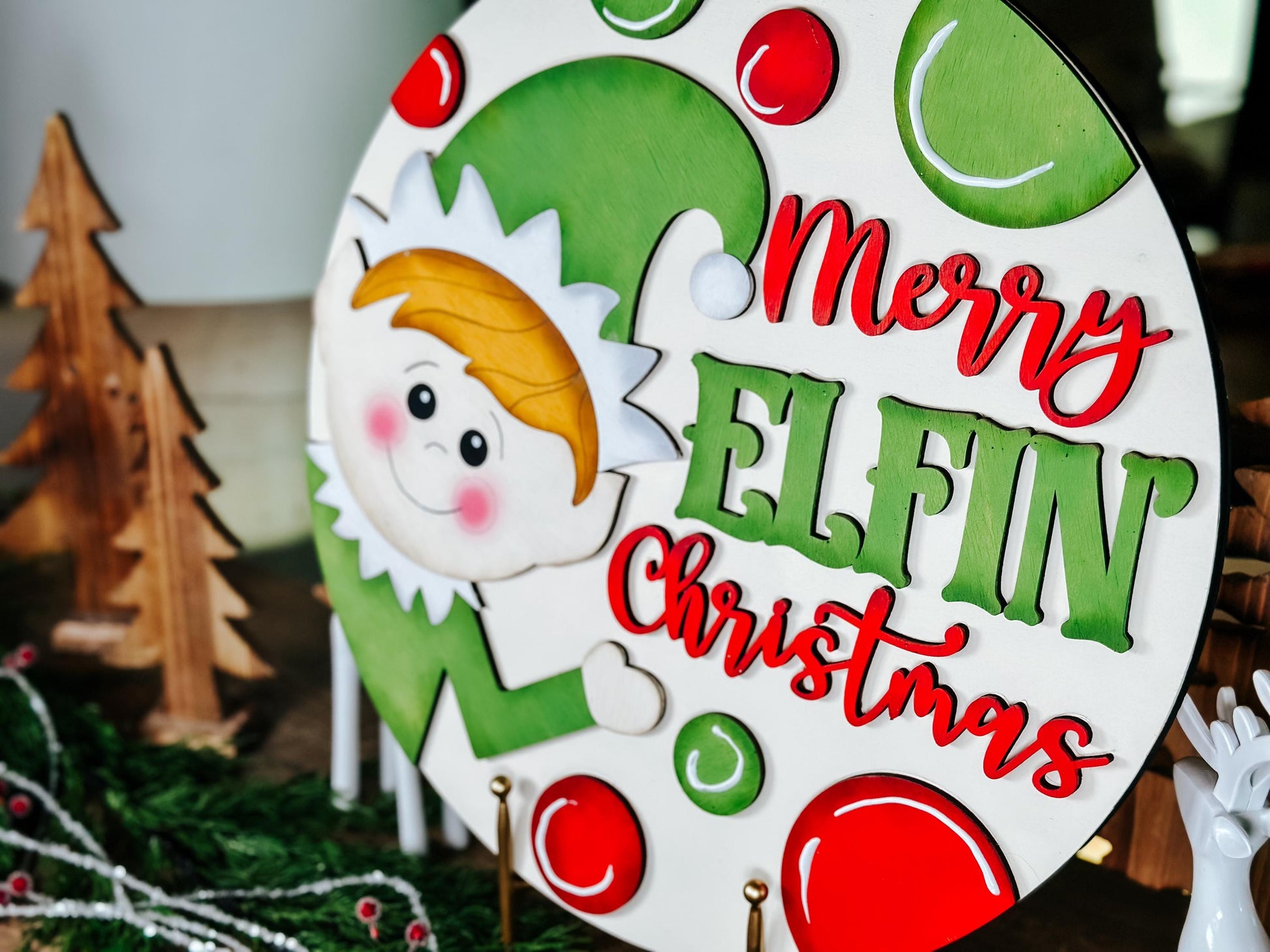 Merry Elfin Christmas SVG - Elf Door Hanger Laser Cut File - Holiday Decor SVG for Christmas