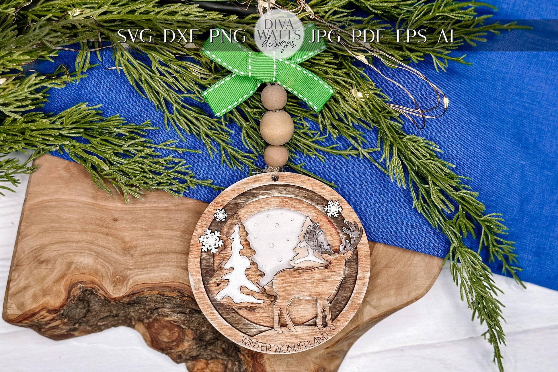 Winter Wonderland Deer Ornament SVG, Layered Christmas Laser Cut File, Woodland Scene Holiday Decoration, Glowforge Ready