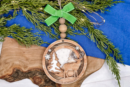 Winter Wonderland Deer Ornament SVG, Layered Christmas Laser Cut File, Woodland Scene Holiday Decoration, Glowforge Ready