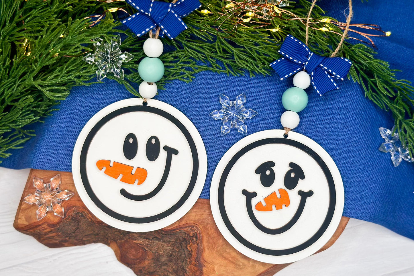 Snowman Face Ornament Laser Cut Files SVG | Christmas Snowman Ornament SVG Bundle | DIY Laser Snowman Ornaments for Glowforge & Xtool