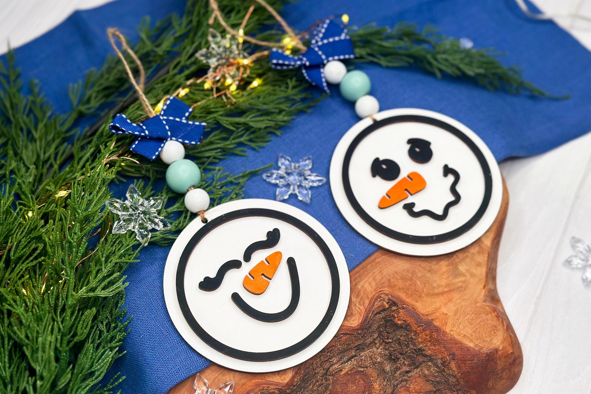 Snowman Face Ornament Laser Cut Files SVG | Christmas Snowman Ornament SVG Bundle | DIY Laser Snowman Ornaments for Glowforge & Xtool