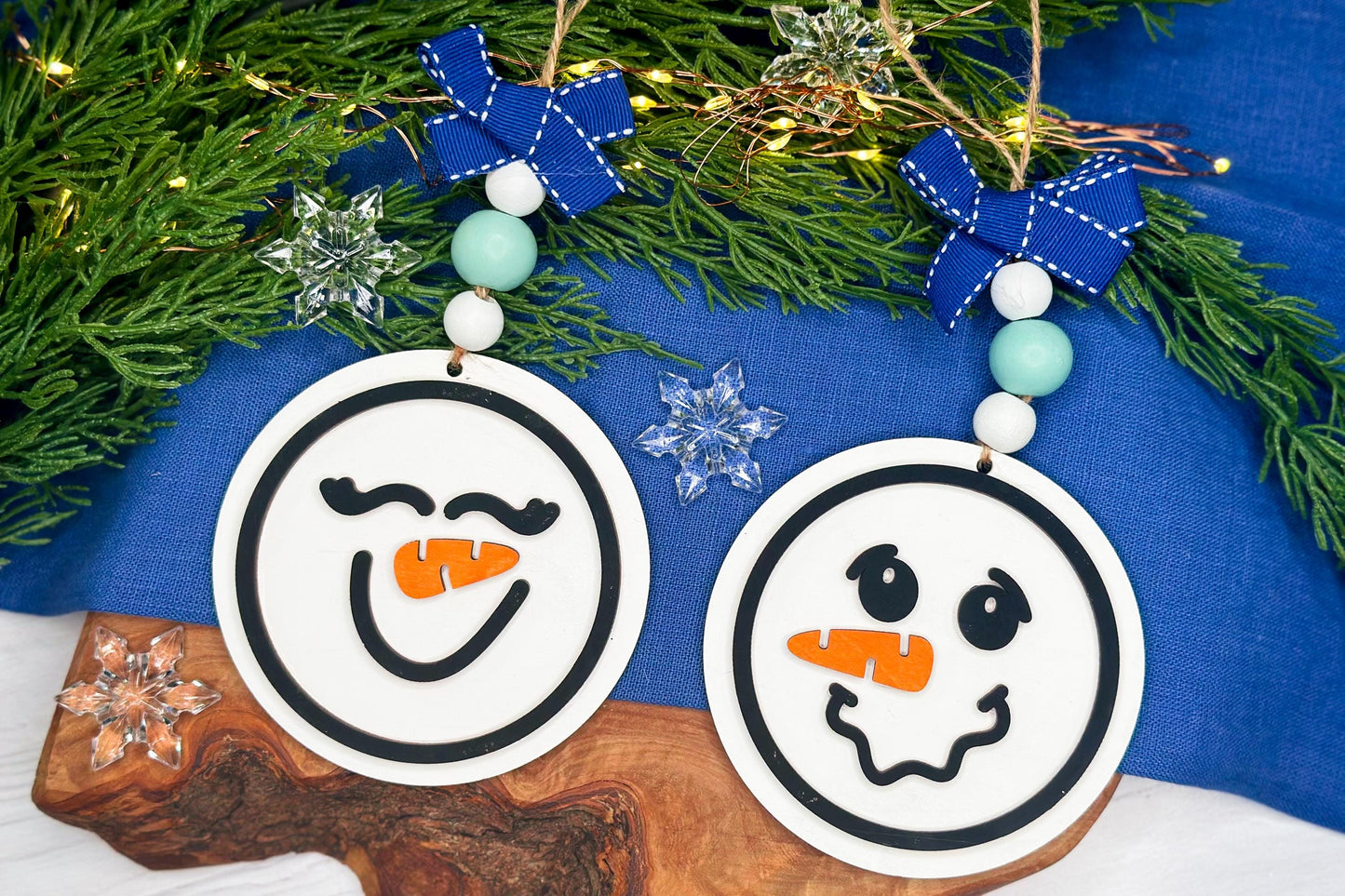 Snowman Face Ornament Laser Cut Files SVG | Christmas Snowman Ornament SVG Bundle | DIY Laser Snowman Ornaments for Glowforge & Xtool