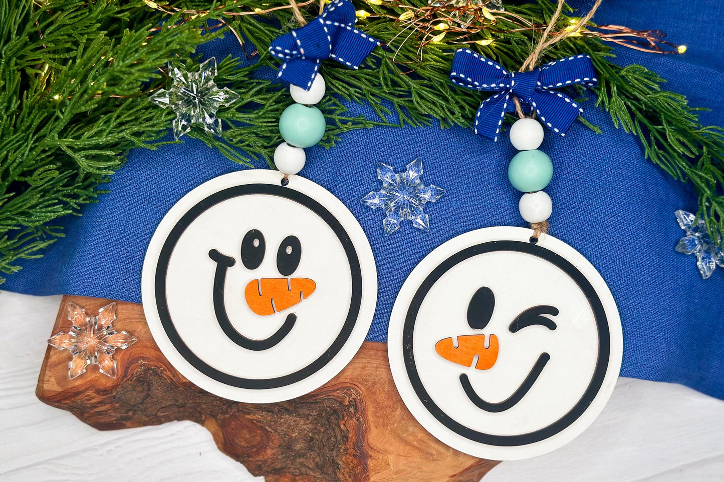 Snowman Face Ornament Laser Cut Files SVG | Christmas Snowman Ornament SVG Bundle | DIY Laser Snowman Ornaments for Glowforge & Xtool