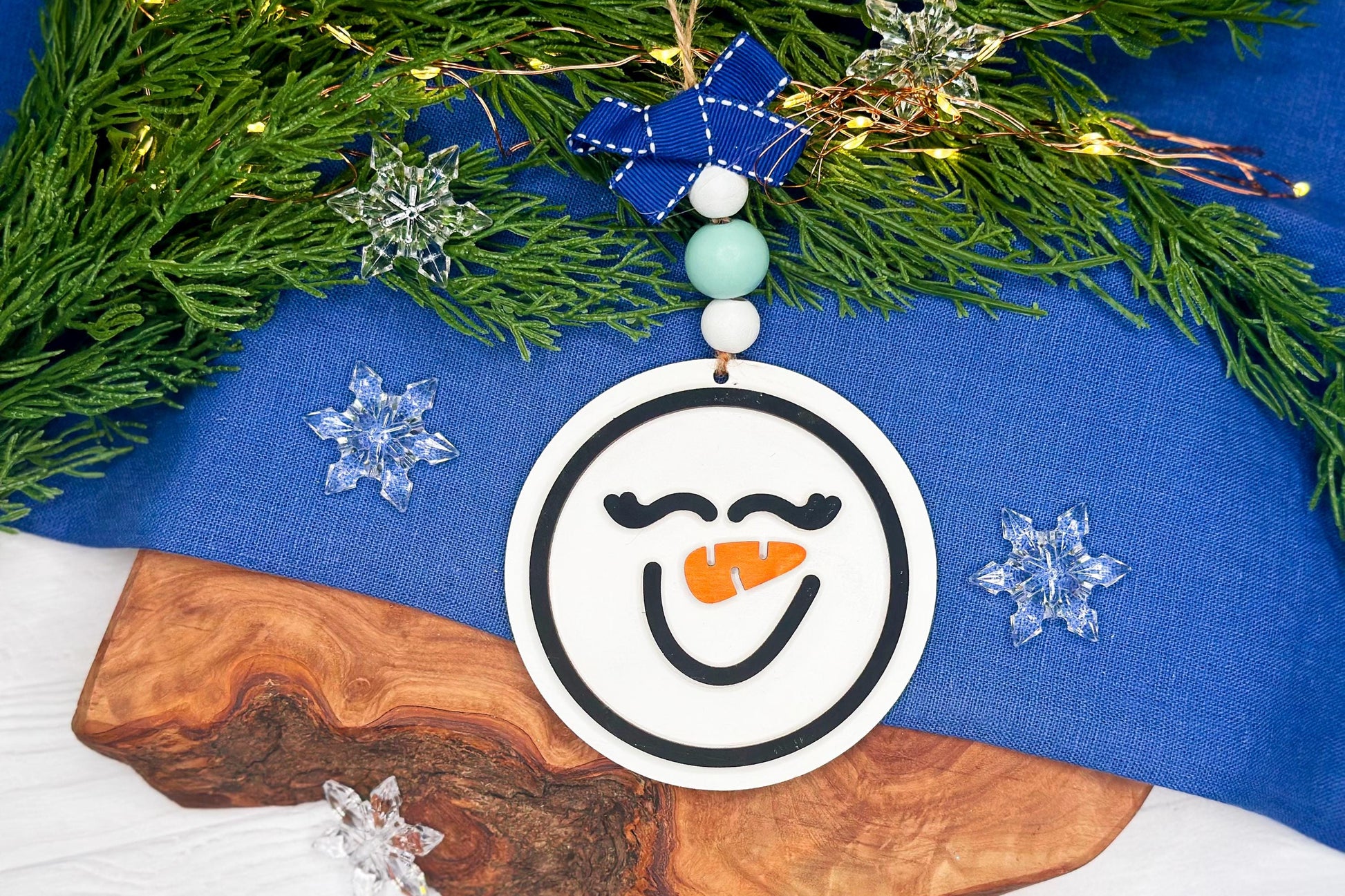 Snowman Face Ornament Laser Cut Files SVG | Christmas Snowman Ornament SVG Bundle | DIY Laser Snowman Ornaments for Glowforge & Xtool