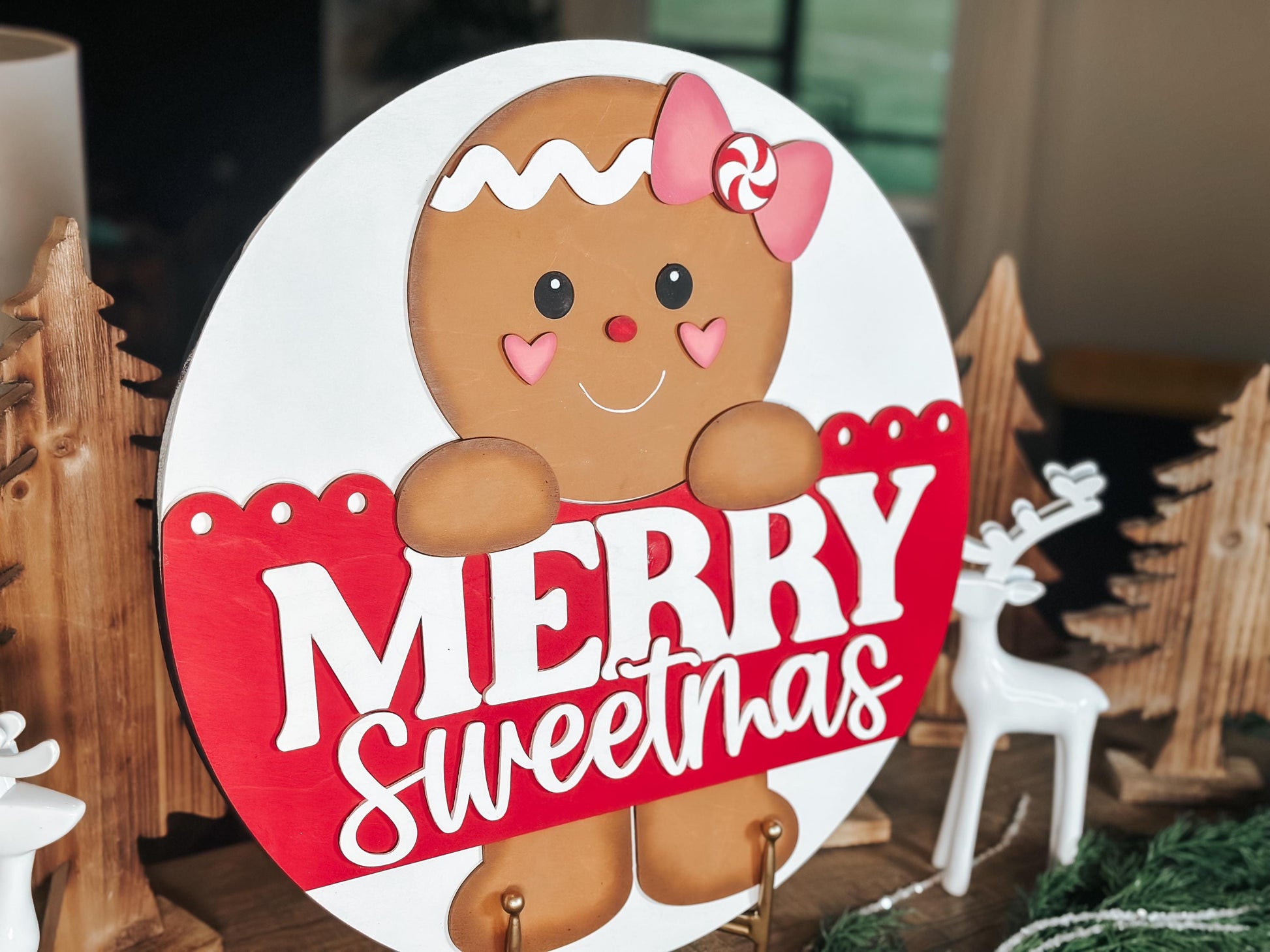 Merry Sweetmas Gingerbread SVG Laser Cut File - Christmas Door Hanger SVG, Holiday Decor SVG, Gingerbread Man Cut File