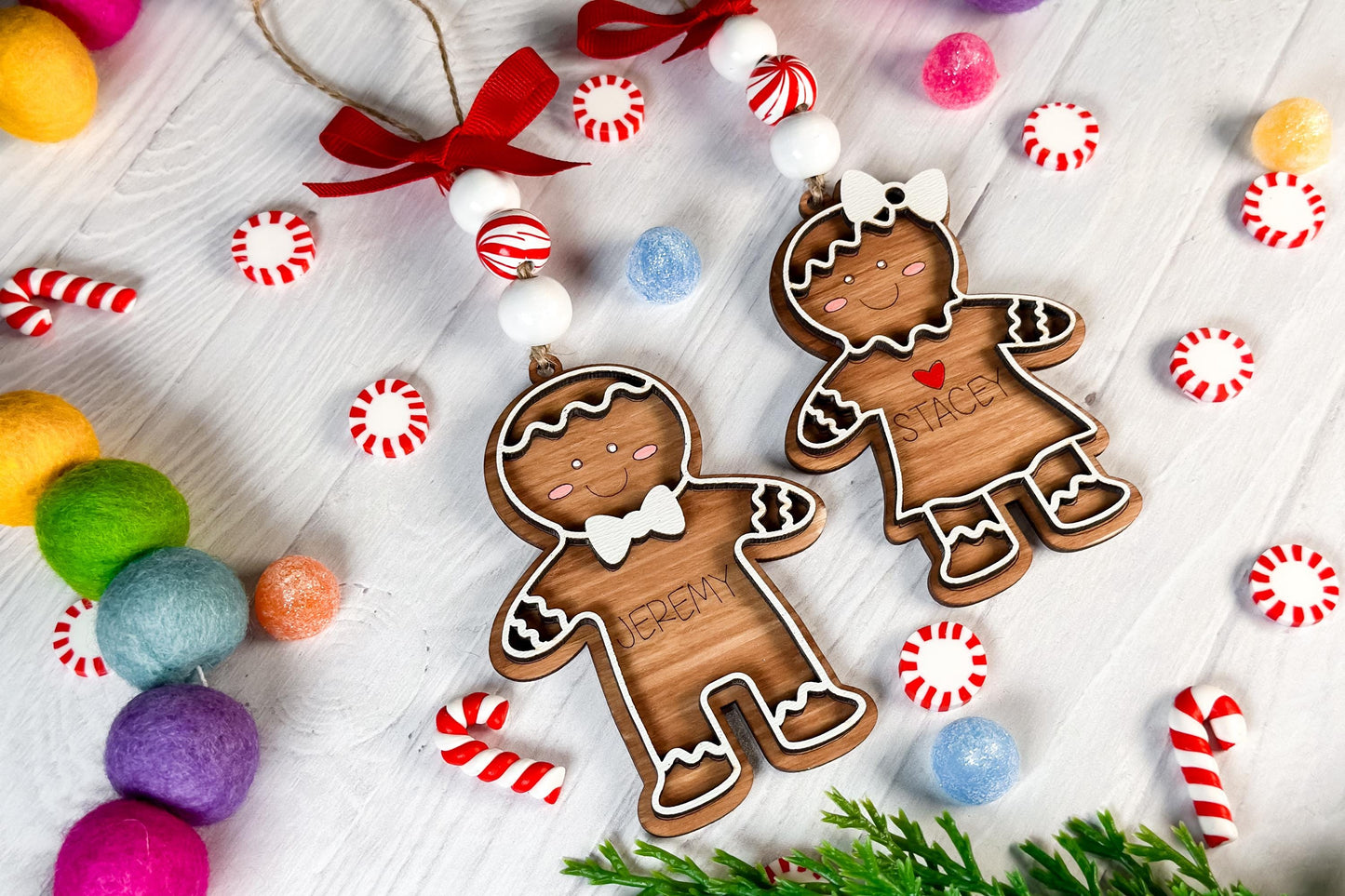 Gingerbread Man & Woman Laser Cut SVG Ornament Set - Personalized Christmas Decoration for Laser Engraving, Gingerbread Family Ornaments