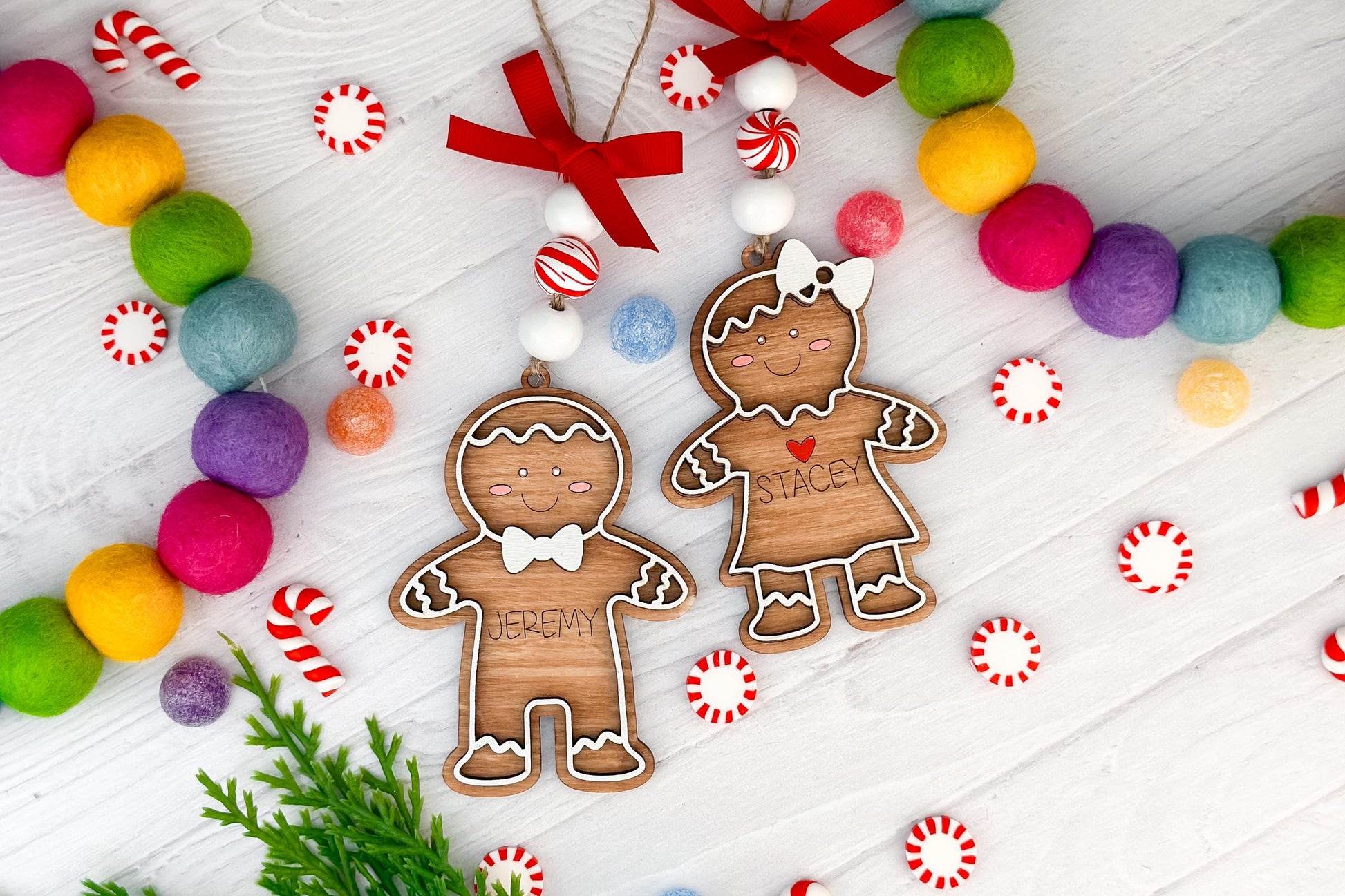Gingerbread Man & Woman Laser Cut SVG Ornament Set - Personalized Christmas Decoration for Laser Engraving, Gingerbread Family Ornaments