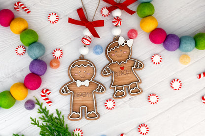 Gingerbread Man & Woman Laser Cut SVG Ornament Set - Personalized Christmas Decoration for Laser Engraving, Gingerbread Family Ornaments