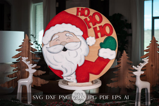 Santa Claus Ho Ho Ho SVG Laser Cut File – Festive Christmas Round Door Hanger Holiday Décor
