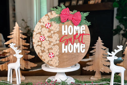 Home Sweet Home Gingerbread Men SVG Laser Cut File – Christmas Round Door Hanger Holiday Décor