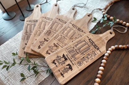 Kitchen Conversion Chart SVG Laser File - Rustic Engraved Cutting Board Design, Kitchen Measurement Chart for Laser Cut, DIY Kitchen Decor