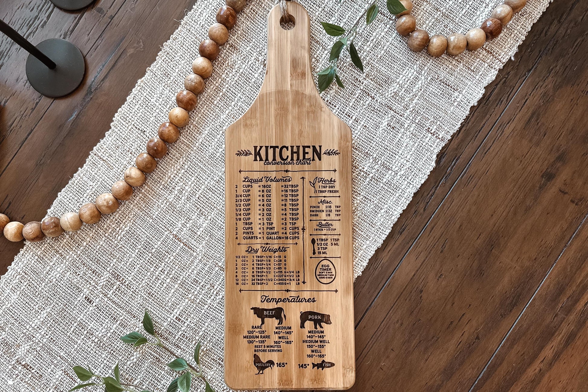 Kitchen Conversion Chart SVG Laser File - Rustic Engraved Cutting Board Design, Kitchen Measurement Chart for Laser Cut, DIY Kitchen Decor