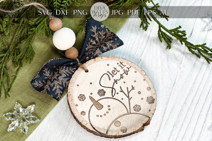 Let It Snow Ornament SVG Laser File - Winter Snowman Laser Cut Design, Christmas Ornament for Laser Engraving