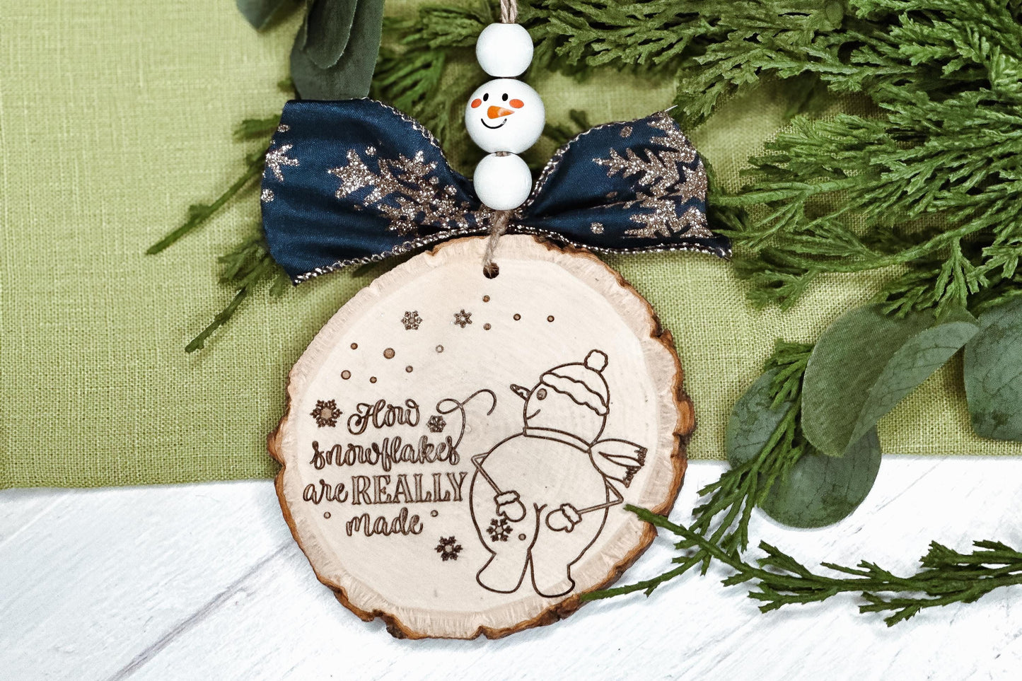 Snowman Ornament SVG - "How Snowflakes Are REALLY Made" Funny Christmas Laser File, Holiday Ornament Design for Laser Cutting