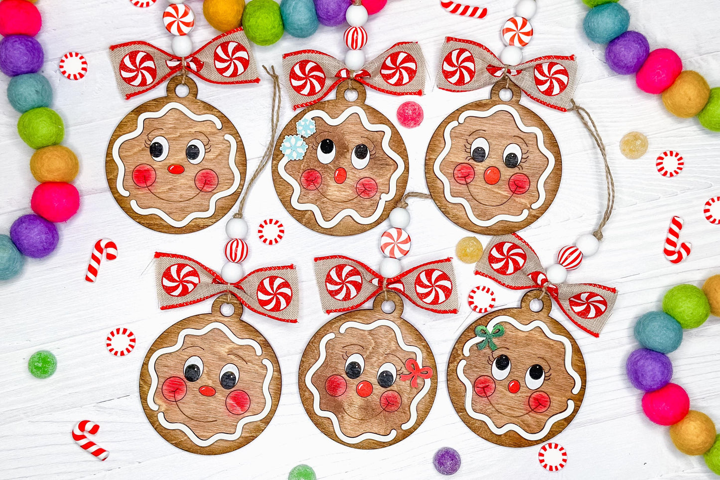 Gingerbread Ornament SVG Bundle - Cute Christmas Gingerbread Face Laser Cut Files, Holiday Decor for Laser Engraving