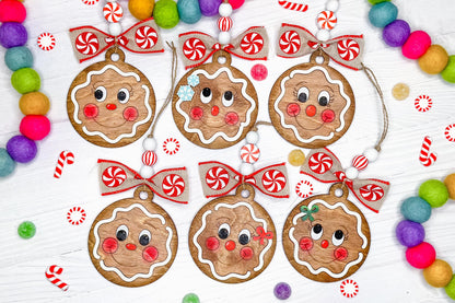 Gingerbread Ornament SVG Bundle - Cute Christmas Gingerbread Face Laser Cut Files, Holiday Decor for Laser Engraving