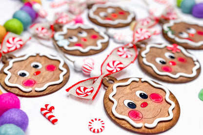 Gingerbread Ornament SVG Bundle - Cute Christmas Gingerbread Face Laser Cut Files, Holiday Decor for Laser Engraving