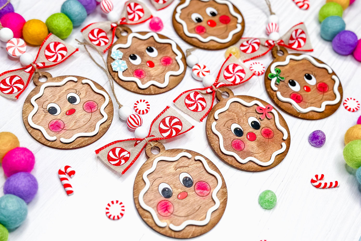 Gingerbread Ornament SVG Bundle - Cute Christmas Gingerbread Face Laser Cut Files, Holiday Decor for Laser Engraving