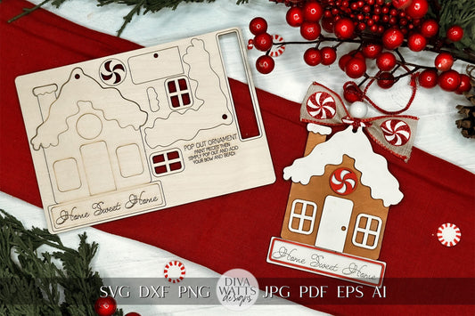 Gingerbread House Pop-Out Ornament SVG Laser Cut File | Home Sweet Home Christmas Decoration | DIY Laser File | Ornament Bar Laser File
