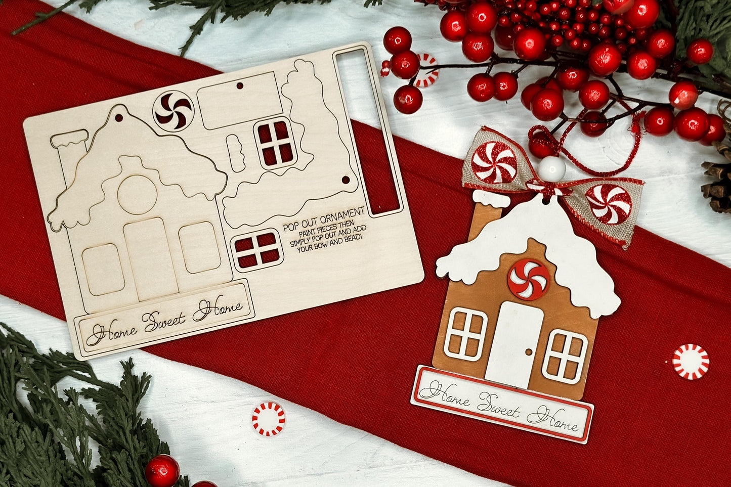 Gingerbread House Pop-Out Ornament SVG Laser Cut File | Home Sweet Home Christmas Decoration | DIY Laser File | Ornament Bar Laser File