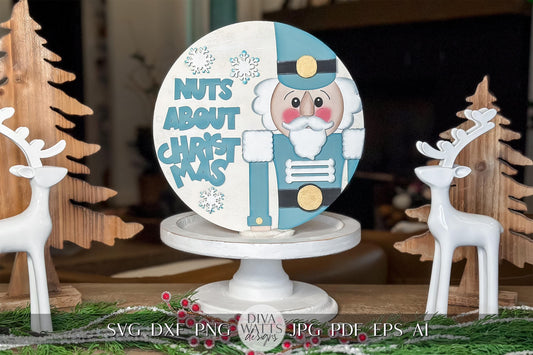 Nuts About Christmas SVG Laser Cut File | Nutcracker Door Hanger | Holiday Layered Sign SVG | Christmas Decor Laser Cut Design