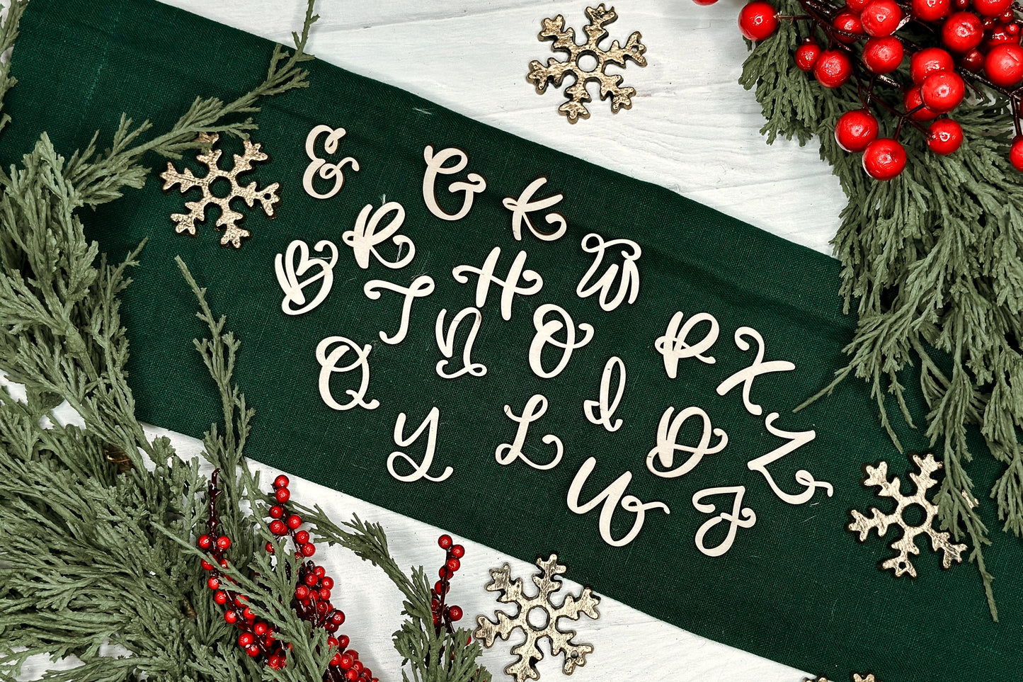 Monogram Christmas Ornament Laser Cut File | 4 Ornament Designs | DIY Holiday Laser SVG | Hand Lettered Monogram | Shiplap Ornament SVG