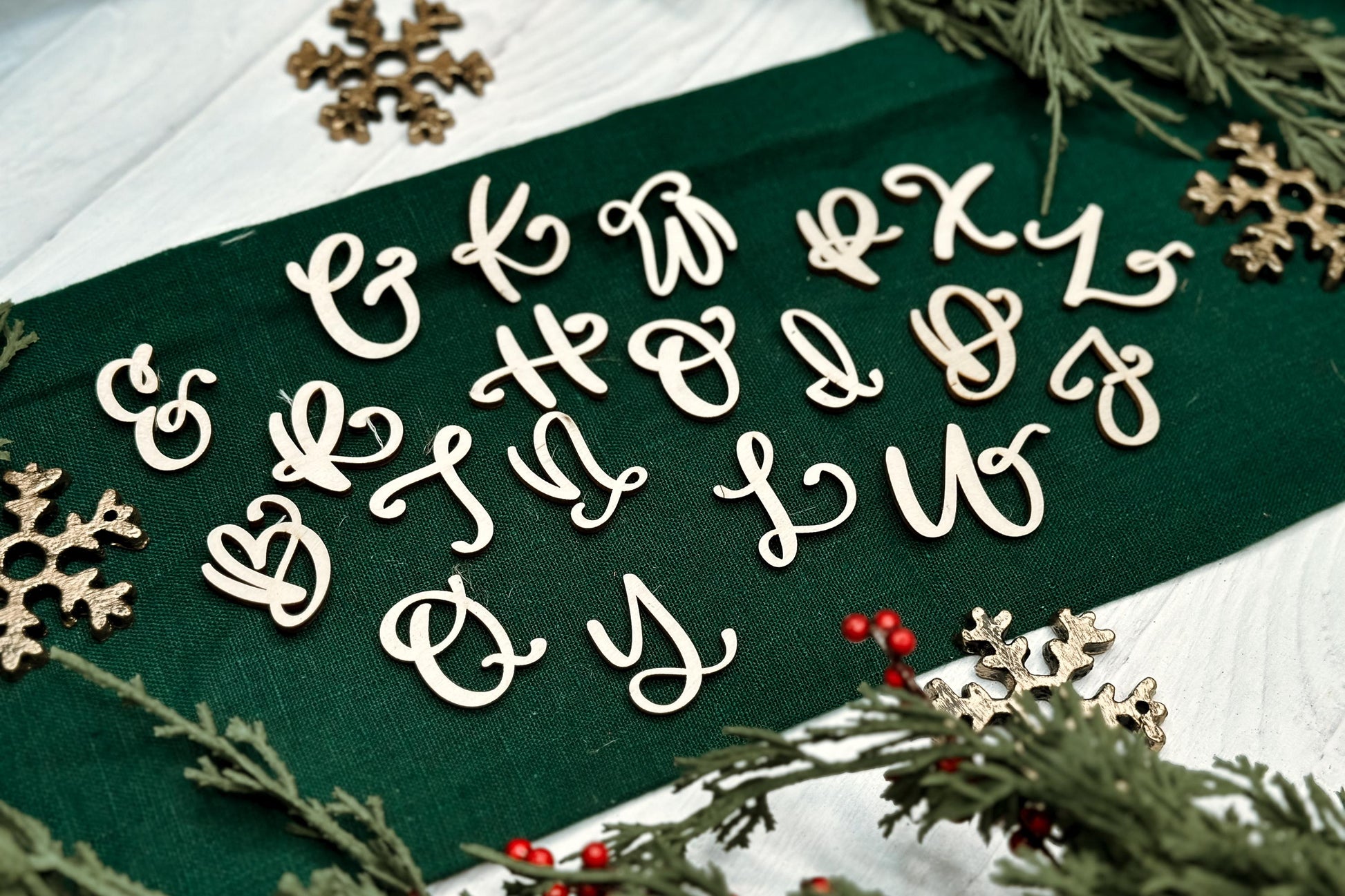 Monogram Christmas Ornament Laser Cut File | 4 Ornament Designs | DIY Holiday Laser SVG | Hand Lettered Monogram | Shiplap Ornament SVG