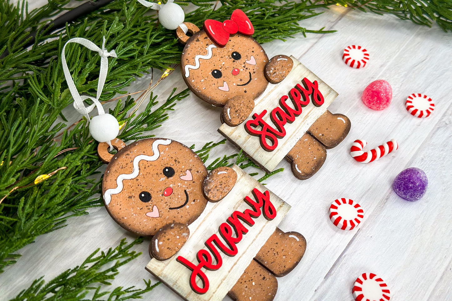 Personalized Gingerbread Ornament SVG Laser File, Christmas Ornament SVG, Custom Name Tag, Holiday Laser Cut File