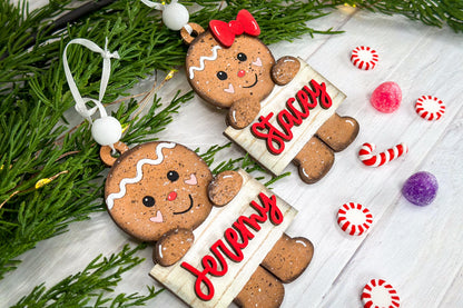 Personalized Gingerbread Ornament SVG Laser File, Christmas Ornament SVG, Custom Name Tag, Holiday Laser Cut File