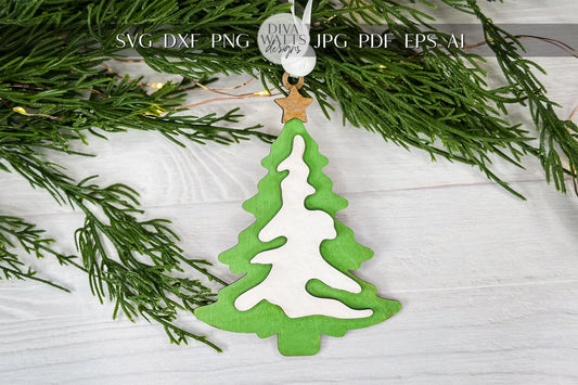 Layered Christmas Tree Ornament SVG, Laser Cut Holiday Tree, Wood Ornament Laser File, Christmas Decor SVG