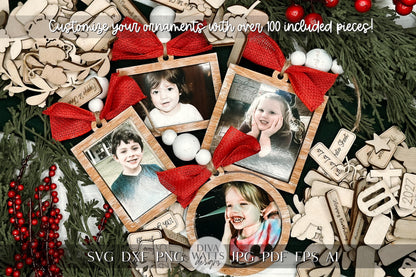 Laser Cut Photo Ornament SVG Bundle | Customizable Christmas Ornament Frames | Over 100 Pieces Included | Create Your Own Ornament