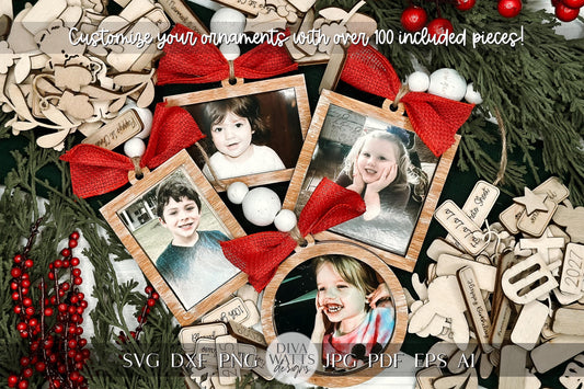 Laser Cut Photo Ornament SVG Bundle | Customizable Christmas Ornament Frames | Over 100 Pieces Included | Create Your Own Ornament