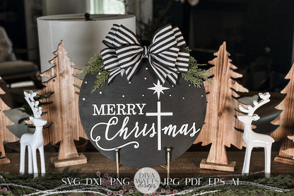Merry Christmas Cross SVG | Laser Door Hanger Template | Faith-Based Holiday Sign | Jesus Door Hanger SVG | Glowforge Laser Cut File