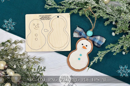 Snowman Pop Out Ornament SVG | Laser Cut Christmas Ornament Template | DIY Holiday Craft | Ornament Bar Design | Ornament Bar Ornament