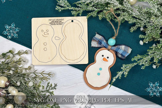 Snowman Pop Out Ornament SVG | Laser Cut Christmas Ornament Template | DIY Holiday Craft | Ornament Bar Design | Ornament Bar Ornament