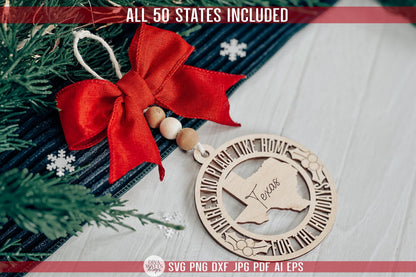 All 50 States Christmas Ornament SVG Laser Cut File | There's No Place Like Home | State Shape Ornament | Laser Ready Holiday Decor SVG