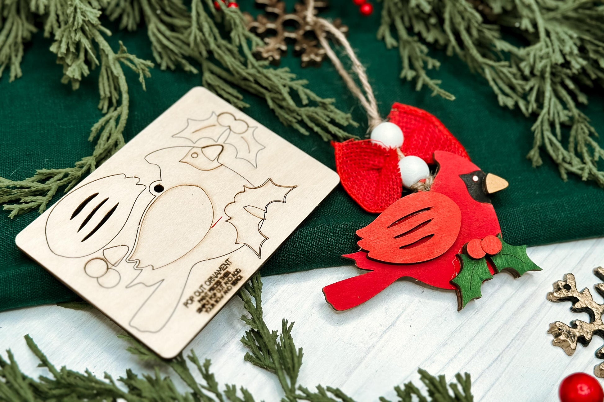 Pop-Out Cardinal Ornament SVG | Laser Cut Christmas Bird Template | DIY Holiday Keepsake | Ornament Bar Design | Ornament Bar Ornament