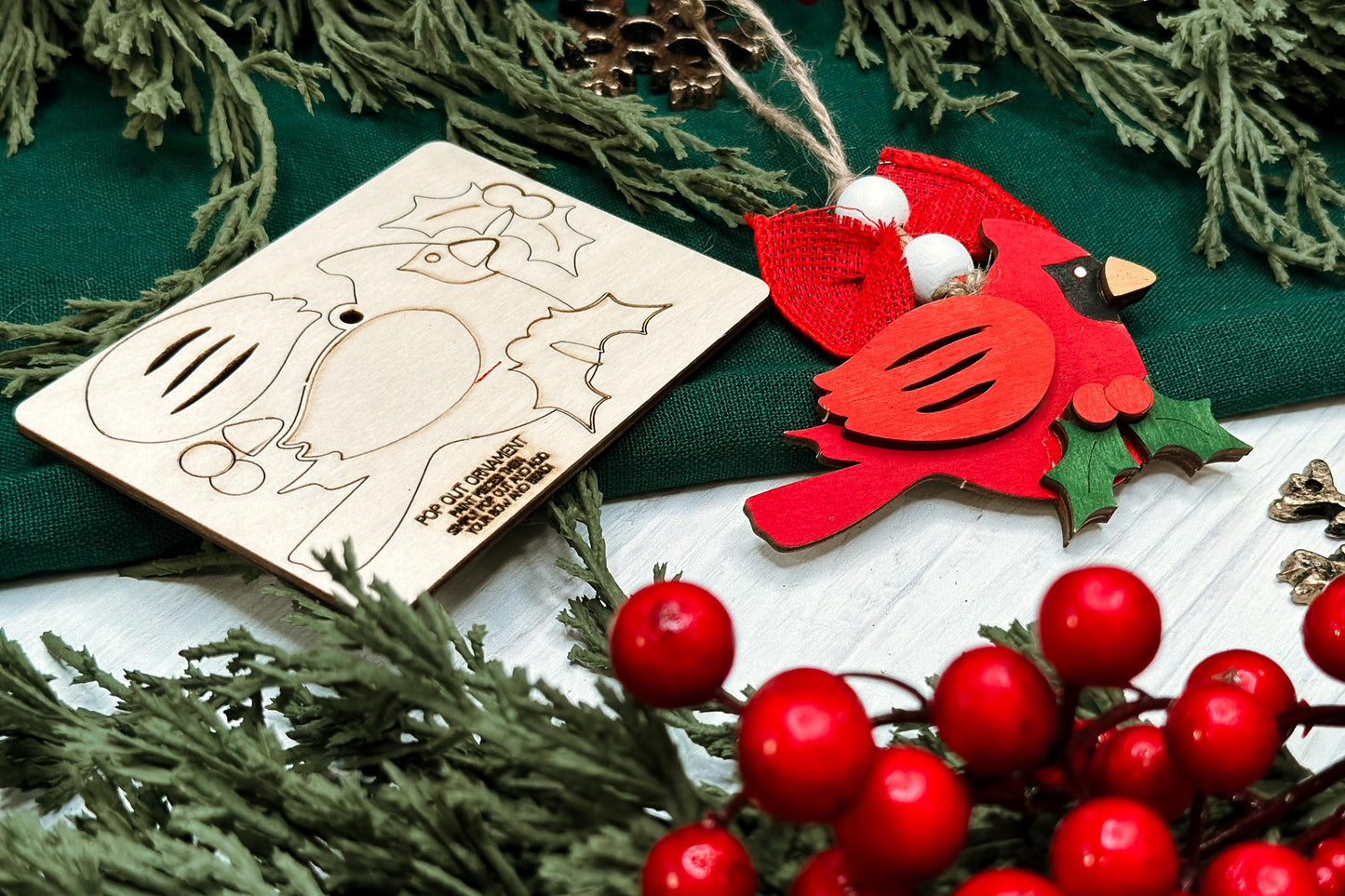 Pop-Out Cardinal Ornament SVG | Laser Cut Christmas Bird Template | DIY Holiday Keepsake | Ornament Bar Design | Ornament Bar Ornament