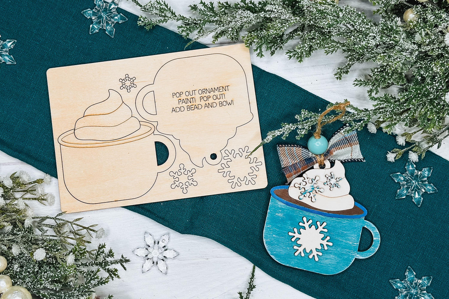 Hot Cocoa Ornament SVG | Pop-Out Mug Laser Template | DIY Christmas Keepsake Design | DIY Laser File | Ornament Bar Laser File