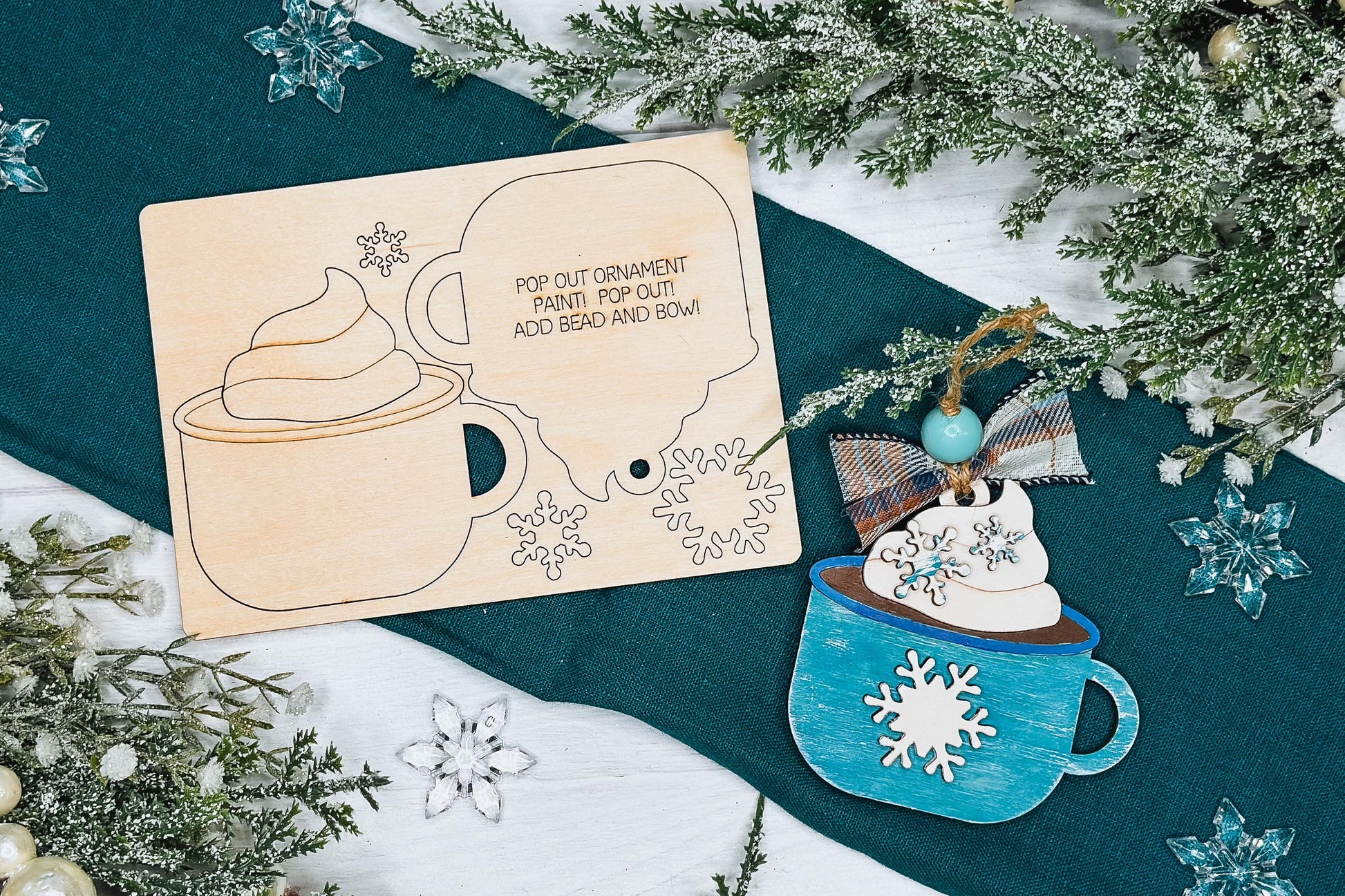 Hot Cocoa Ornament SVG | Pop-Out Mug Laser Template | DIY Christmas Keepsake Design | DIY Laser File | Ornament Bar Laser File