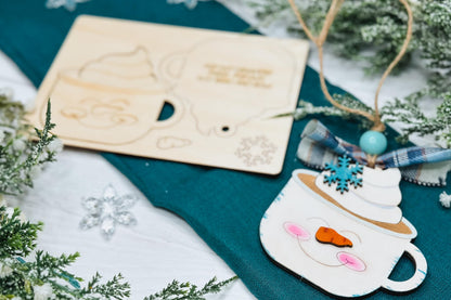 Snowman Cocoa Mug Ornament SVG | Pop-Out Laser Template | DIY Christmas Keepsake | DIY Laser File | Ornament Bar Laser File