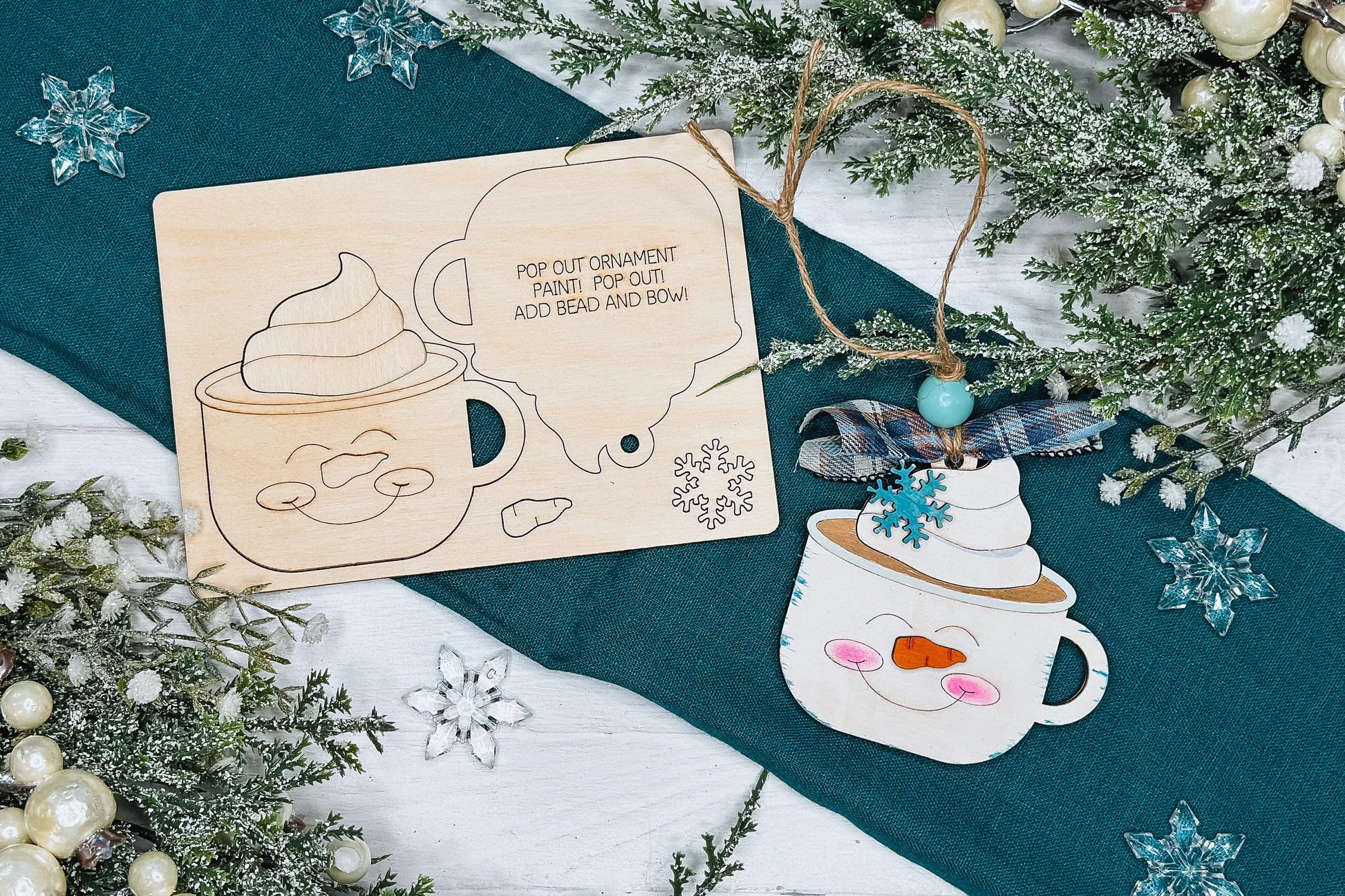Snowman Cocoa Mug Ornament SVG | Pop-Out Laser Template | DIY Christmas Keepsake | DIY Laser File | Ornament Bar Laser File
