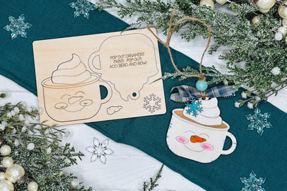 Snowman Cocoa Mug Ornament SVG | Pop-Out Laser Template | DIY Christmas Keepsake | DIY Laser File | Ornament Bar Laser File