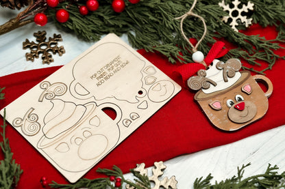 Snowman Cocoa Mug Ornament SVG | Pop-Out Laser Template | DIY Christmas Keepsake | DIY Laser File | Ornament Bar Laser File