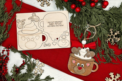 Snowman Cocoa Mug Ornament SVG | Pop-Out Laser Template | DIY Christmas Keepsake | DIY Laser File | Ornament Bar Laser File