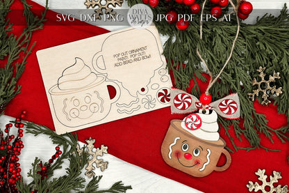 Gingerbread Cocoa Mug Ornament SVG | Pop-Out Laser Template | DIY Christmas Keepsake | DIY Laser File | Ornament Bar Laser File