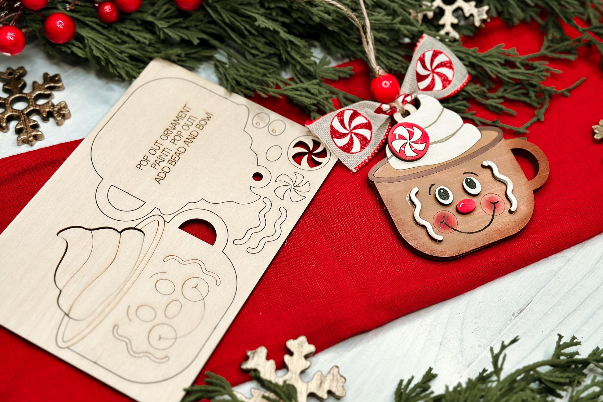 Gingerbread Cocoa Mug Ornament SVG | Pop-Out Laser Template | DIY Christmas Keepsake | DIY Laser File | Ornament Bar Laser File
