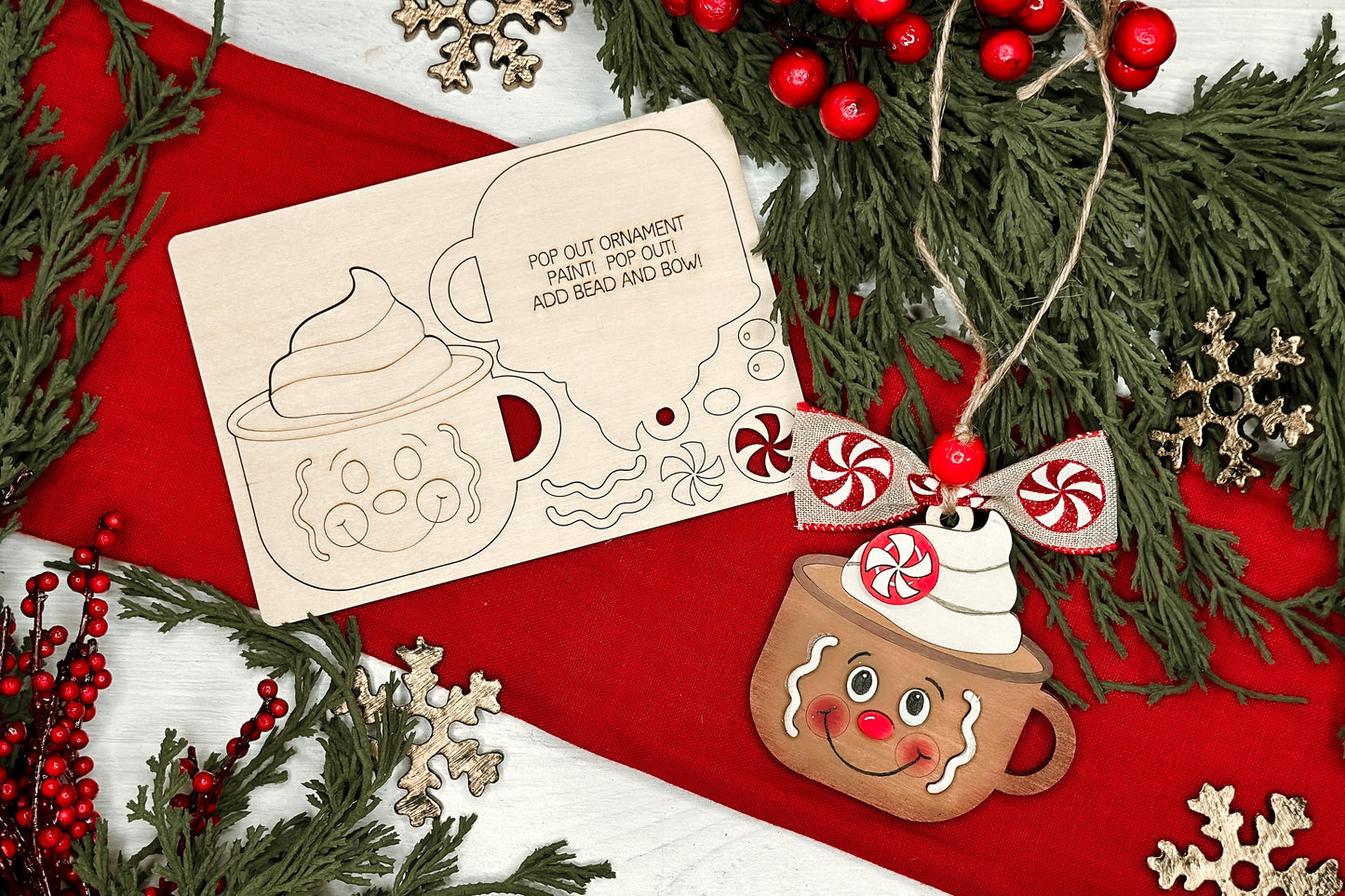 Gingerbread Cocoa Mug Ornament SVG | Pop-Out Laser Template | DIY Christmas Keepsake | DIY Laser File | Ornament Bar Laser File
